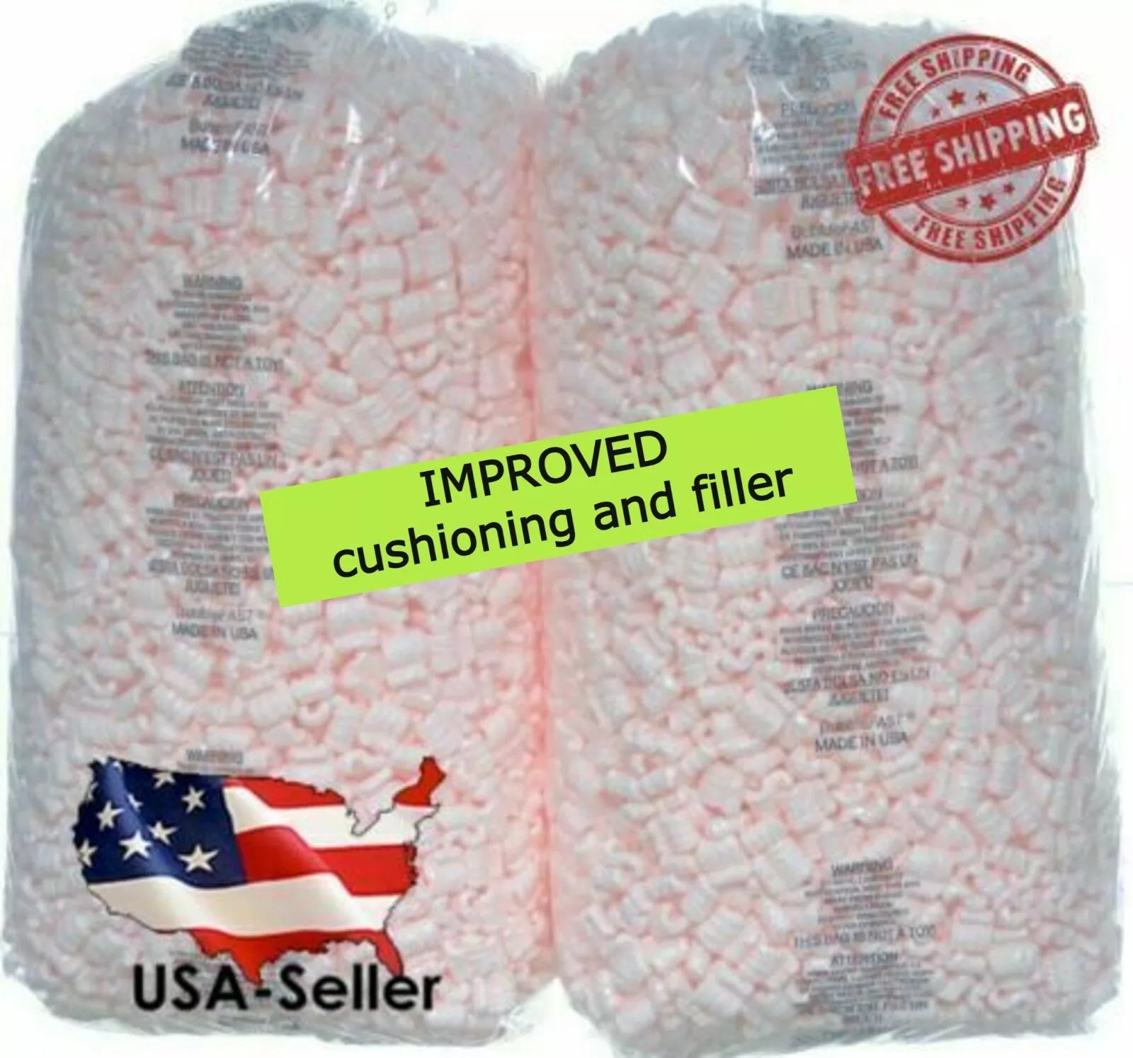 Packing Peanuts 7 cu ft lot 2 x 3.5 cu ft  Bags Pink Anti Static USA Seller